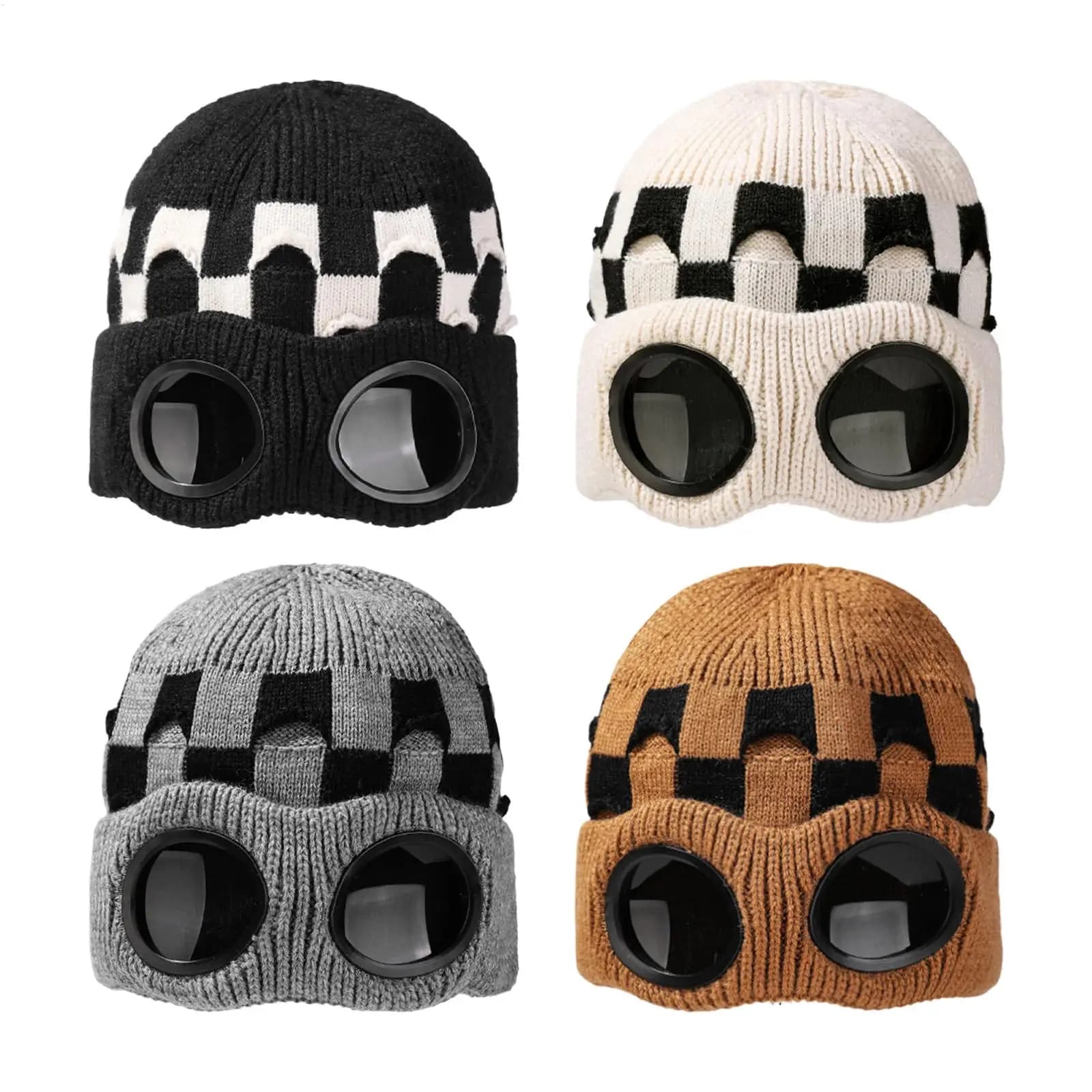 Knitted beanie with goggles Windproof Winter Warmer Ski Beanies Soft Warm Anti-slip Ear Protection Garros Unisex Knitted Cap