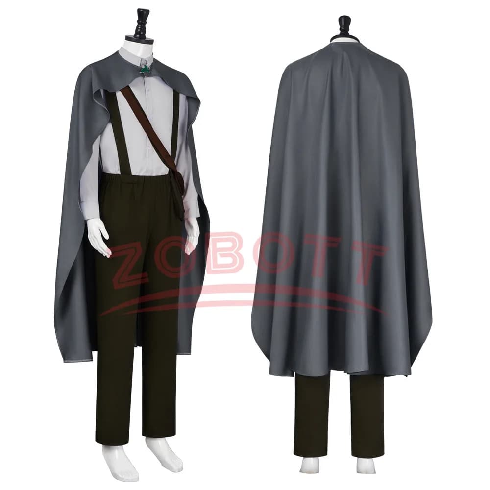Costume Cosplay Samwise Gamgee Hobbit, Abito da Nani con Mantello Grigio, Tuta da Uomo con Bretelle e Pantaloni, Mantello, Outfit di Halloween