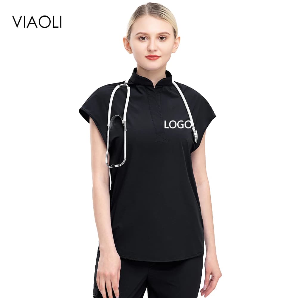 Scrub da donna slim fit Top uniforme medica personalizzata con logo Camicia da medico Camicetta chirurgica Accessori per infermiere Abbigliamento da lavoro per spa da salone