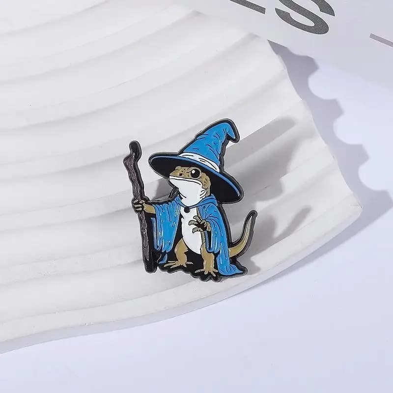 Punk Gothic Blue Lizard Wizard Enamel Brooch Pin, Funny Lapel Badge Jewelry Gift for Backpack and Clothes Decoration