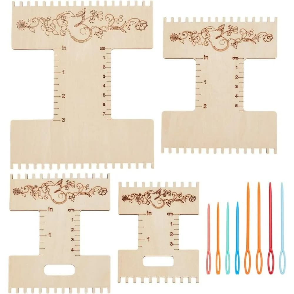Weaving Loom Kit 4 Pcs Wood Crochet Blocking Board 8 Pcs Plastic Sewing Needles Premium Crochet Blocking Board Wood Crochet