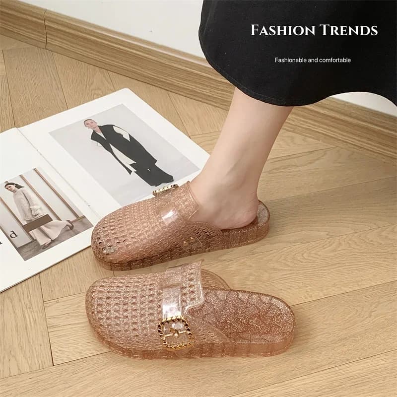 Women's Clear Flat Baotoe Slippers Design niche Summer Slippers For Adult Girls Half Slippers Women's Non-slip Fabric