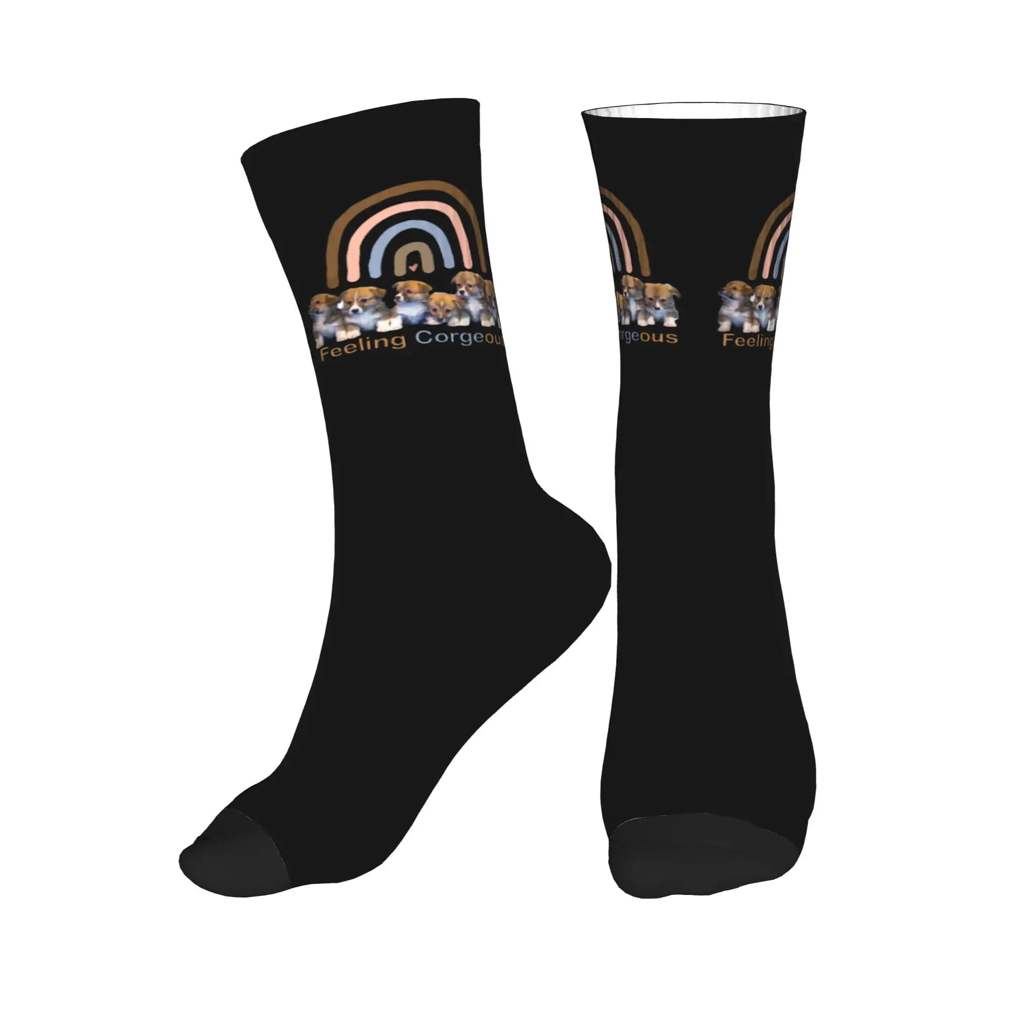 Harajuku Jolly Corgis Feeling Corgeous Women's and Men's Socks, Warm, 3D Printing, Basketball Sports Socks