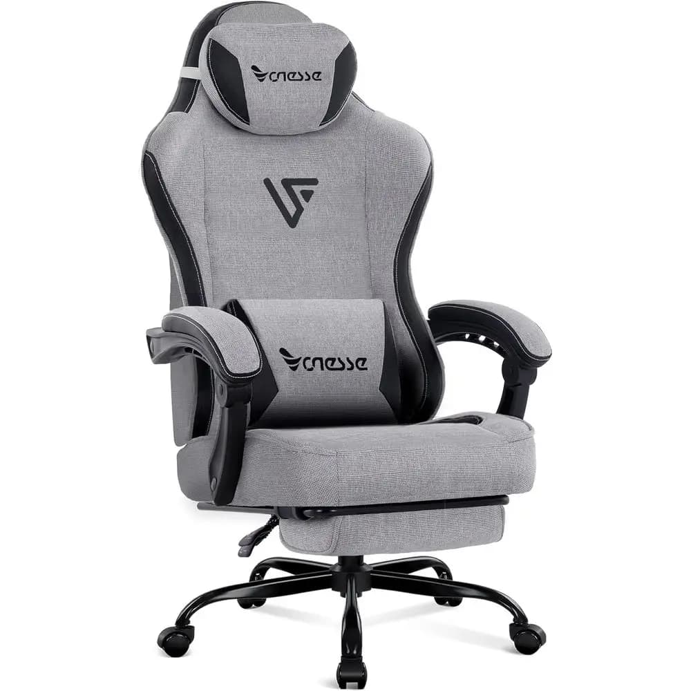 Sedia da ufficio ergonomica in rete con supporto lombare, poggiapiedi e massaggio - Grigia