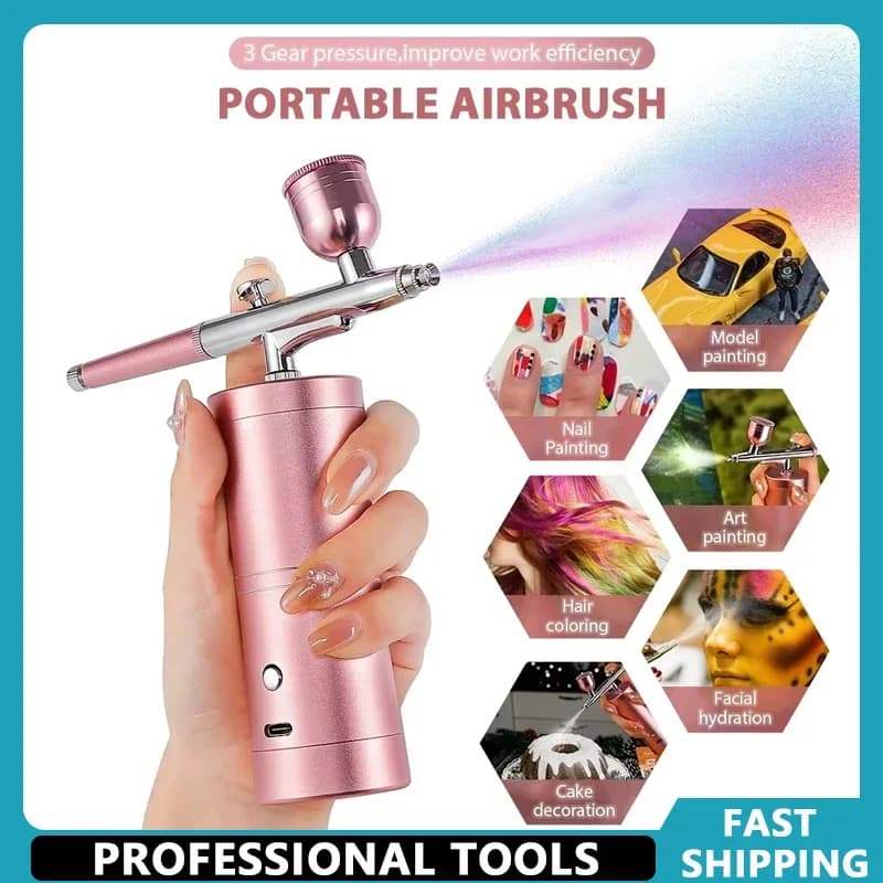 Kit Compressore d'Aria Mini Rosa da 0,3 mm, Aerografo per Nail Art, Tatuaggi, Artigianato, Torte, Spruzzatore Nano Nebbia