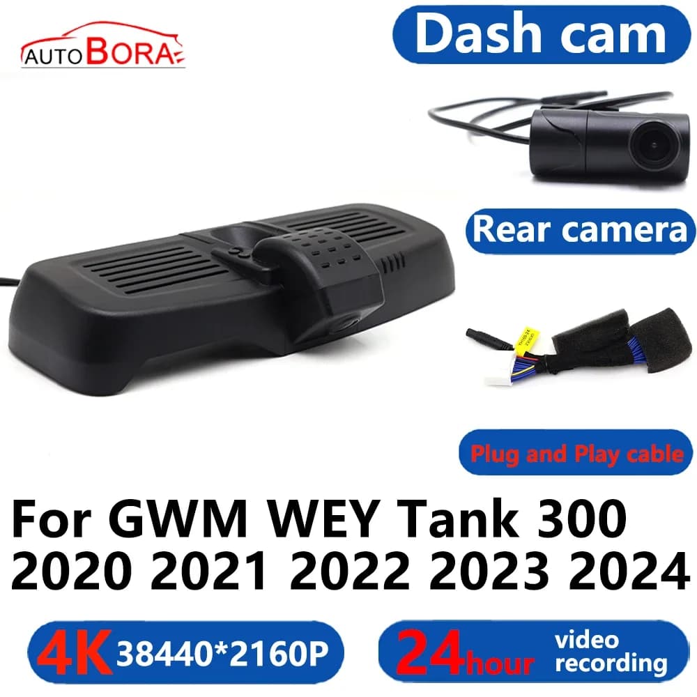 AutoBora for GWM WEY Tank 300 2020 2021 2022 2023 2024 Wifi 4K 3840*2160 DVR Car Camera with Video Monitor 24H Plug & Play