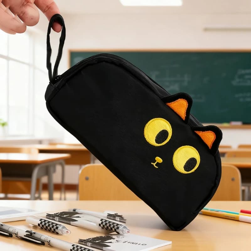 Astuccio per matite con gatto nero 3D da 1 pezzo, materiale scolastico e per ufficio di grande capacità, regalo con design con stampa di zampe carine per gli amanti dei gatti