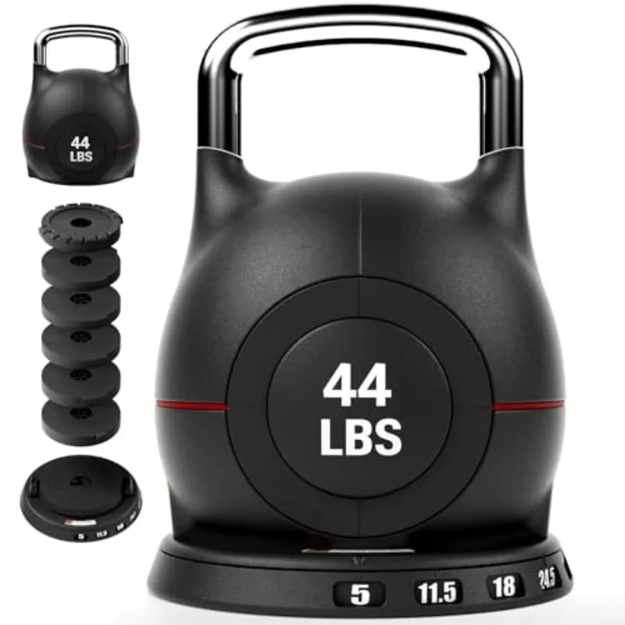 Adjustable Kettlebell Set with 7 Weight Levels, 44 lb, Quick-Change Weight Dial & Safety Lock, Space-Saving Design, Full-Body Workout & Cross-Training