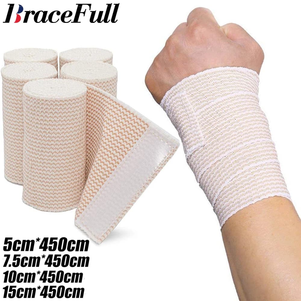 1 rotolo di benda elastica di compressione con chiusura automatica, ideale per polpaccio, sport, distorsioni, polso, caviglia e piede