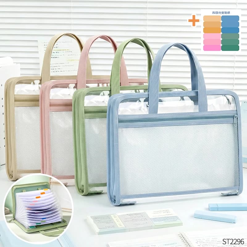 13 Layers A4 Transparent Handheld Accordion File Folder With Label Student Office Paper Organizer