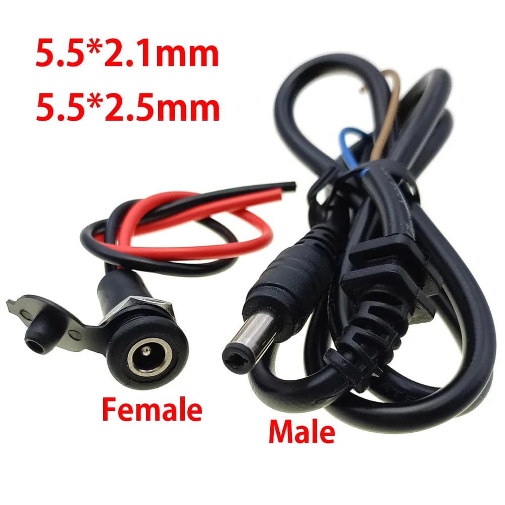 DC2.1/2.5 Charger Plug Socket Electric Bicycle Charging Head Lithium Battery Output Line 36V/48V/60V Round Male and Female Base