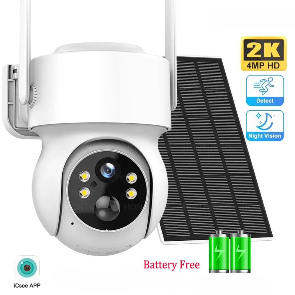 ICSEE 4MP HD Solar PTZ Wifi Telecamera Visione notturna colorata Audio bidirezionale PIR AI Rileva telecamera di sicurezza solare impermeabile esterna