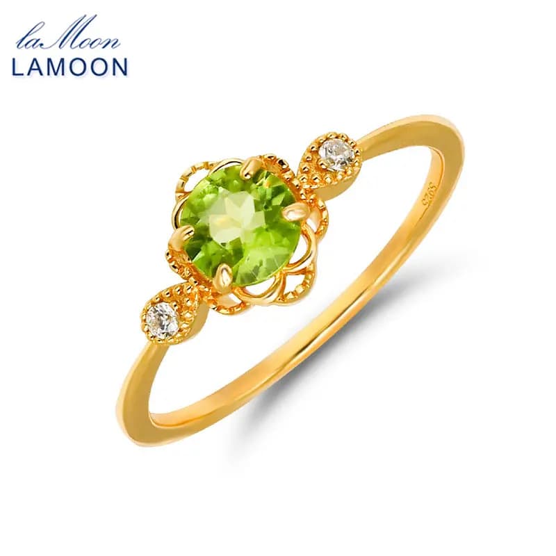 LAMOON elegante matrimonio gemma Natrual peridoto anello per le donne 925 Sterling Silver Light Gold Color Fine Jewelry accessori