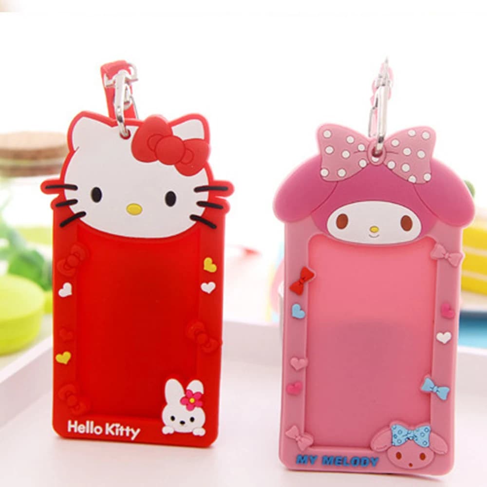 Kawaii Hello Kitty Silicone Card Case Lanyard Card Holder Cute Neck Strap Lanyard Photo Card Display Sleeves Gifts Toys