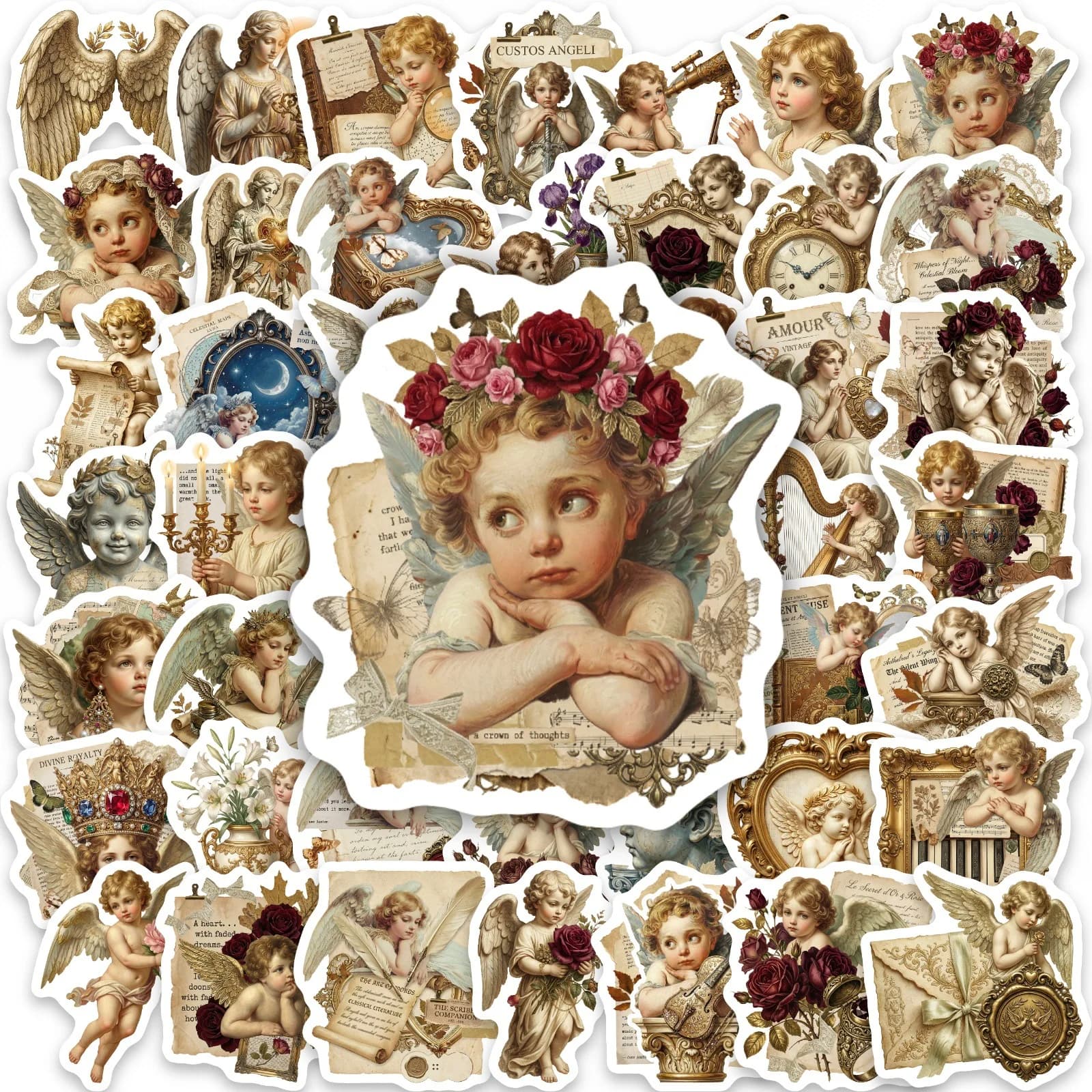 Set di 50 Adesivi con Angeli della Mitologia Classica Europea per Studenti, Scrapbook, Valigie, Telefoni, Album, Impermeabili, Decorazioni Fai-da-Te
