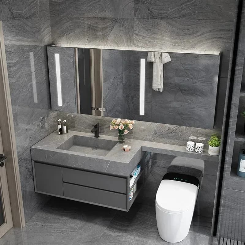 Mobiletto da bagno moderno per la casa dell'hotel con specchio, grande illuminazione nordica, mobiletto da bagno, WC, Meuble Salle De Bain, mobili per la casa