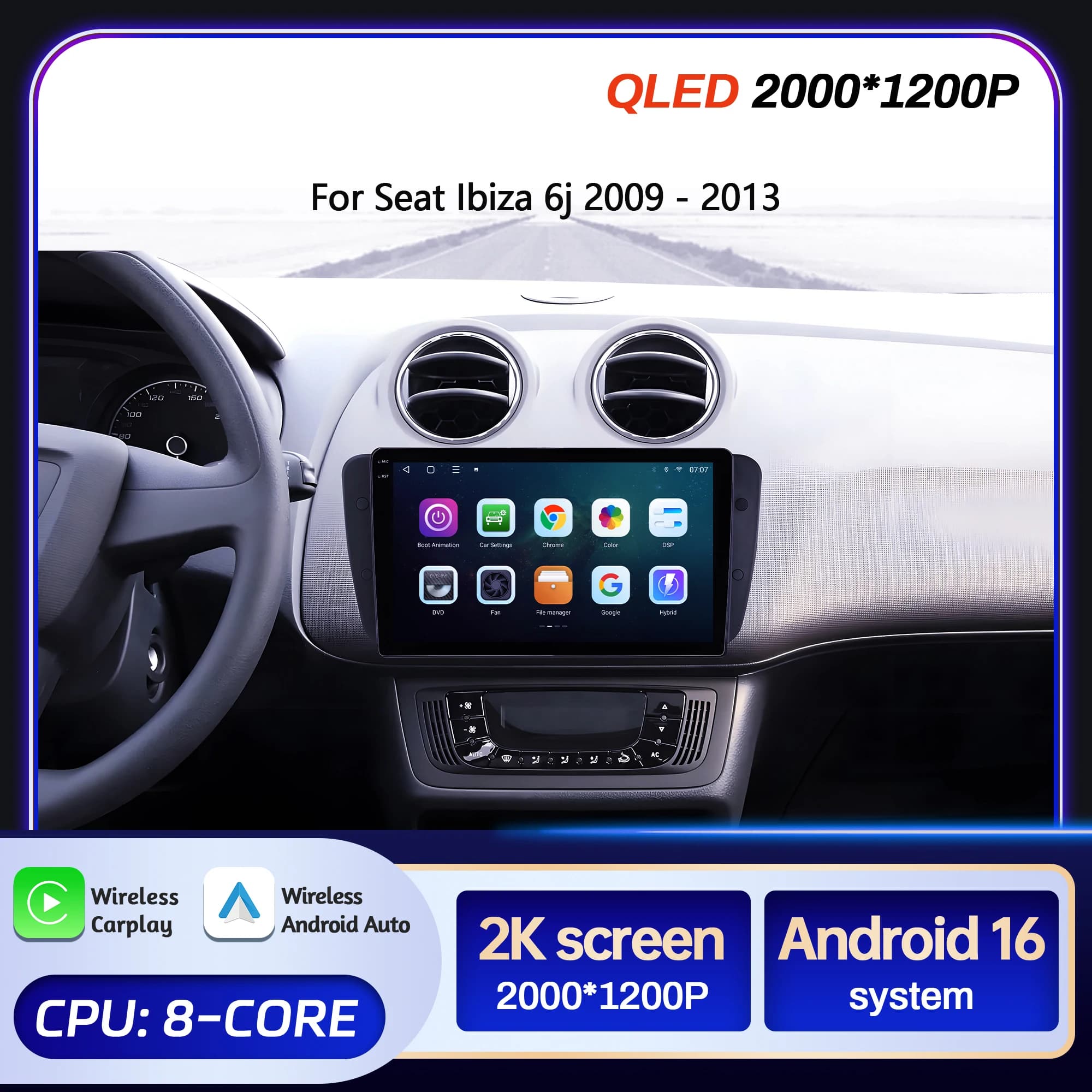 9 inch Car Radio Android 16 For Seat Ibiza 6j 2009-2013 BT Carplay Multimedia Navigation Head Unit 2K QLED Screen