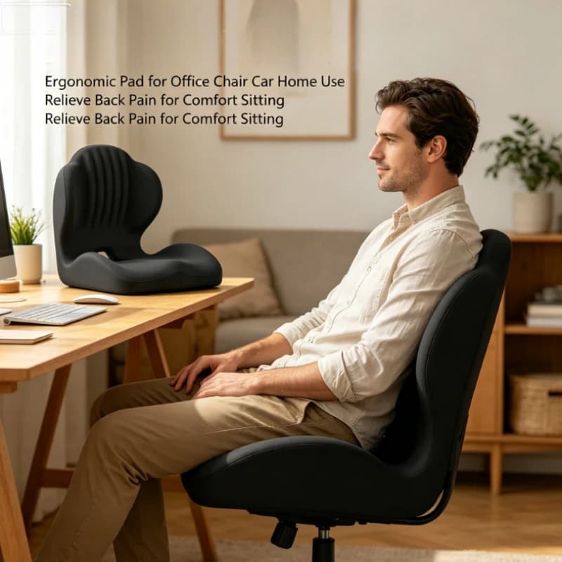 100% Pure Memory Foam Seat Cushion with Lumbar Support, Ergonomic Pad for Office Chair Car Home Use, Relieve Back Pain for Comfo