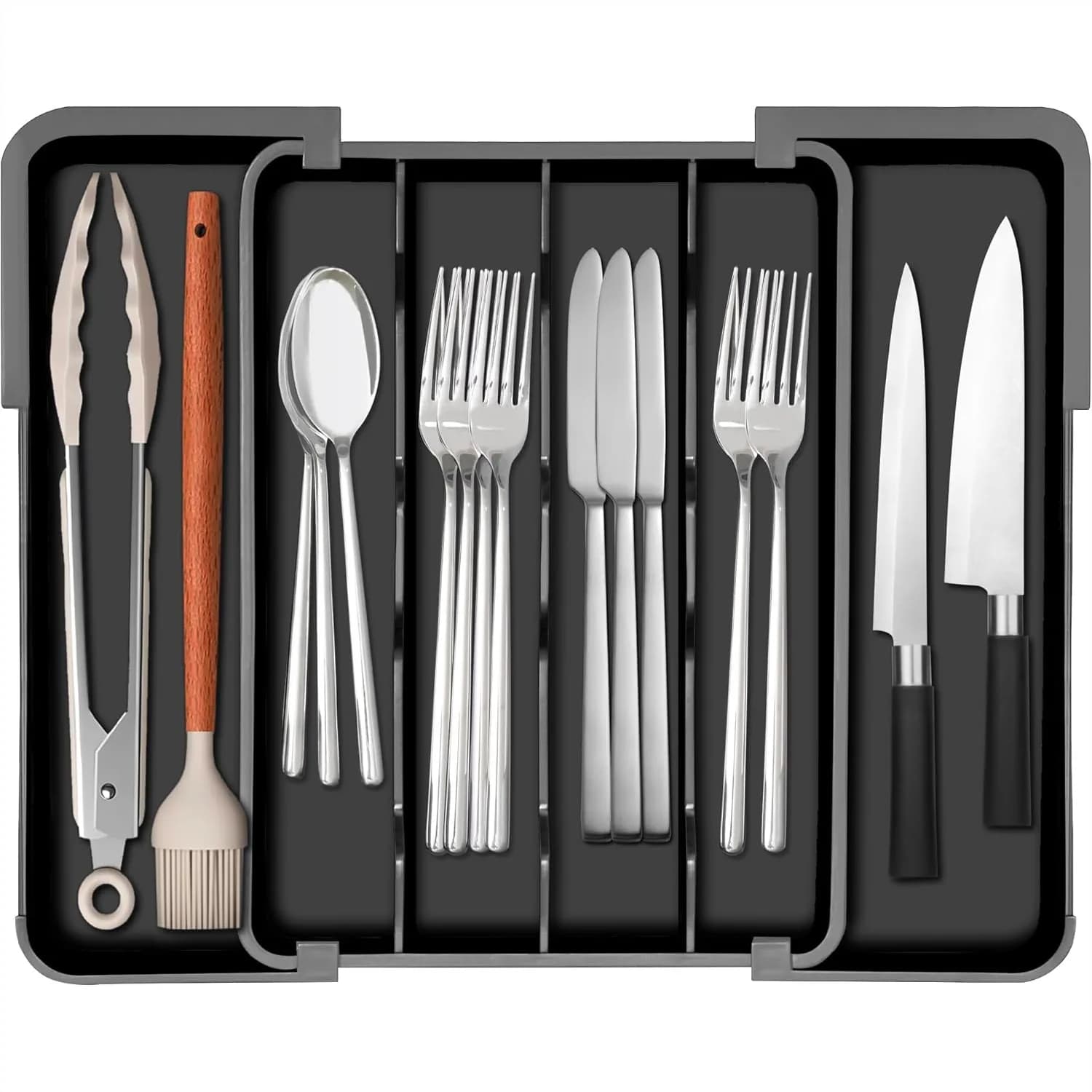 Organizzatore per posate espandibile da cassetto cucina, porta utensili in plastica senza BPA per cucchiai, forchette e coltelli