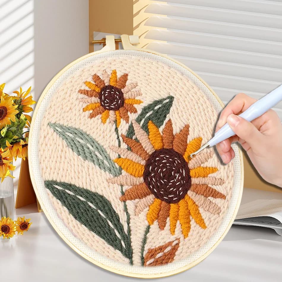 punzonatrice aghi kit da ricamo Fiore Per Principianti Arte e artigianato Aghi da pugno Ricamo Cucito per bambini Set di opere d'arte Regalo