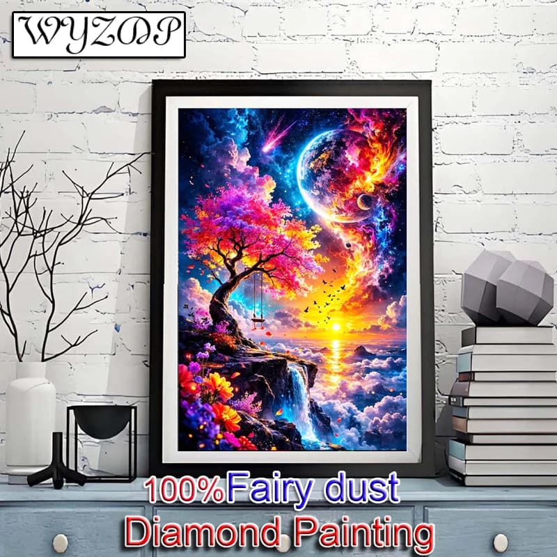 WYZDP100% Fairy Dust Diamond Painting Handicrafts Landscape Square Mosaic Embroidery Cross Stitch Diamond Art Full Crystal Decor