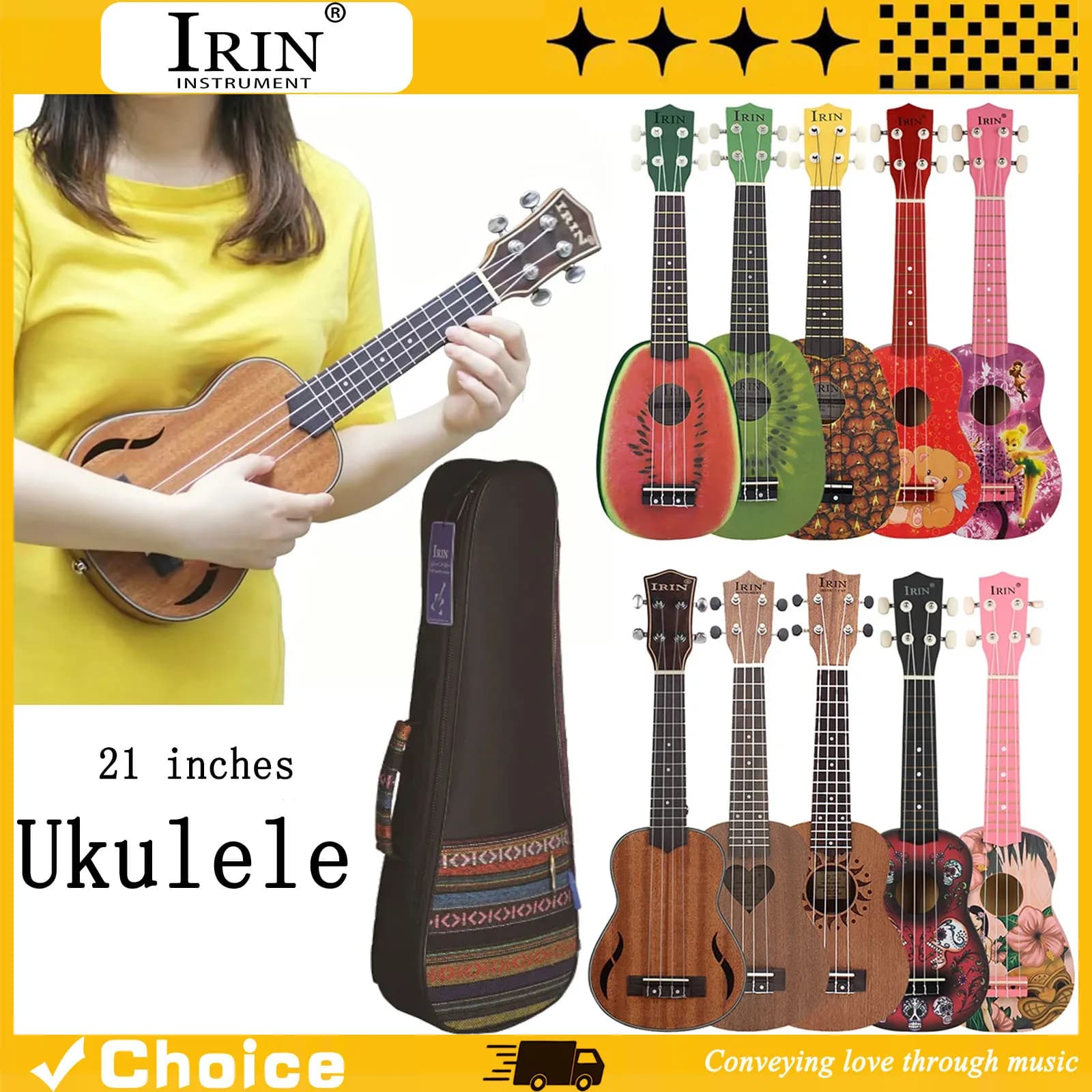 21 Inch Ukulele Hawaiian Guitar Soprano Beginner Ukulele 4 String Guitar Musical Gifts Beginners Stringed Instrument