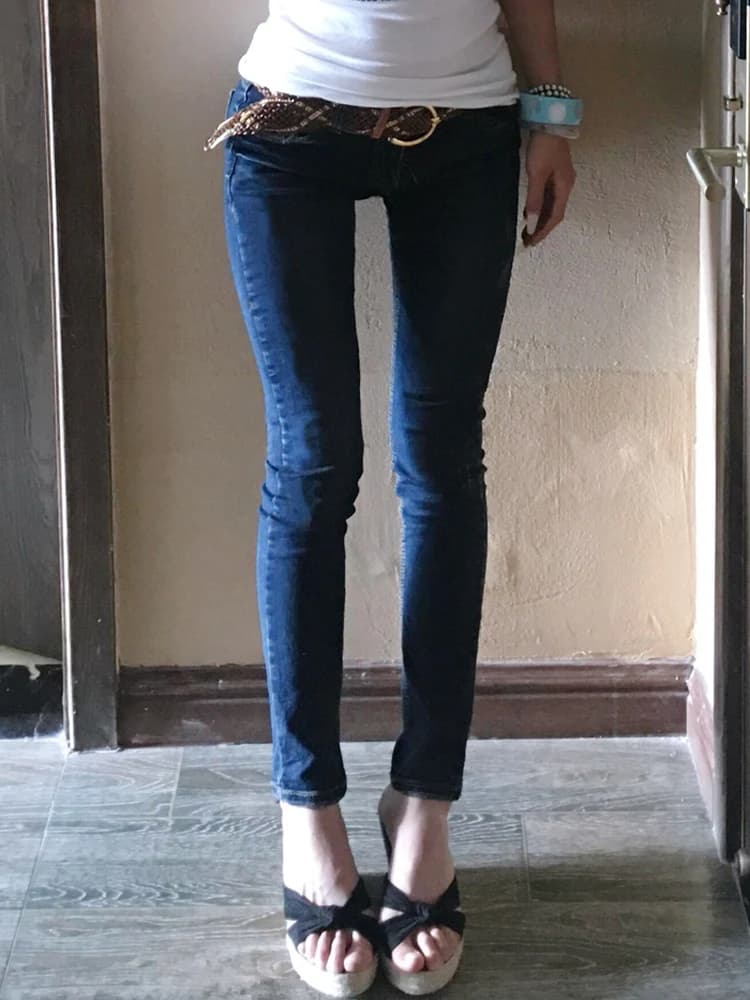 Low Waist Thickened Stretchy Women's Jeans Ankle-Length Slim Fit Denim Autumn Winter Fleece Lined Elasticity Pencil Pants