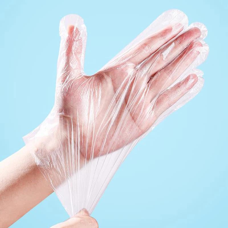100 Pezzi Guanti Monouso in PE Trasparenti Antiscivolo Resistenti agli Acidi Guanti di Sicurezza per Alimenti e Pulizie Domestiche Senza Lattice