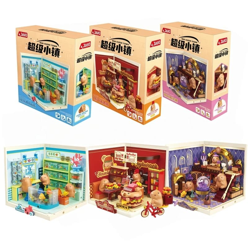 Mini Figurine di Capibara in Blocchi da Costruzione, Giocattoli Cartoon Virali, Modellini Assemblabili, Bambole Ornamentali, Regalo per Bambini, Modelli da Collezione