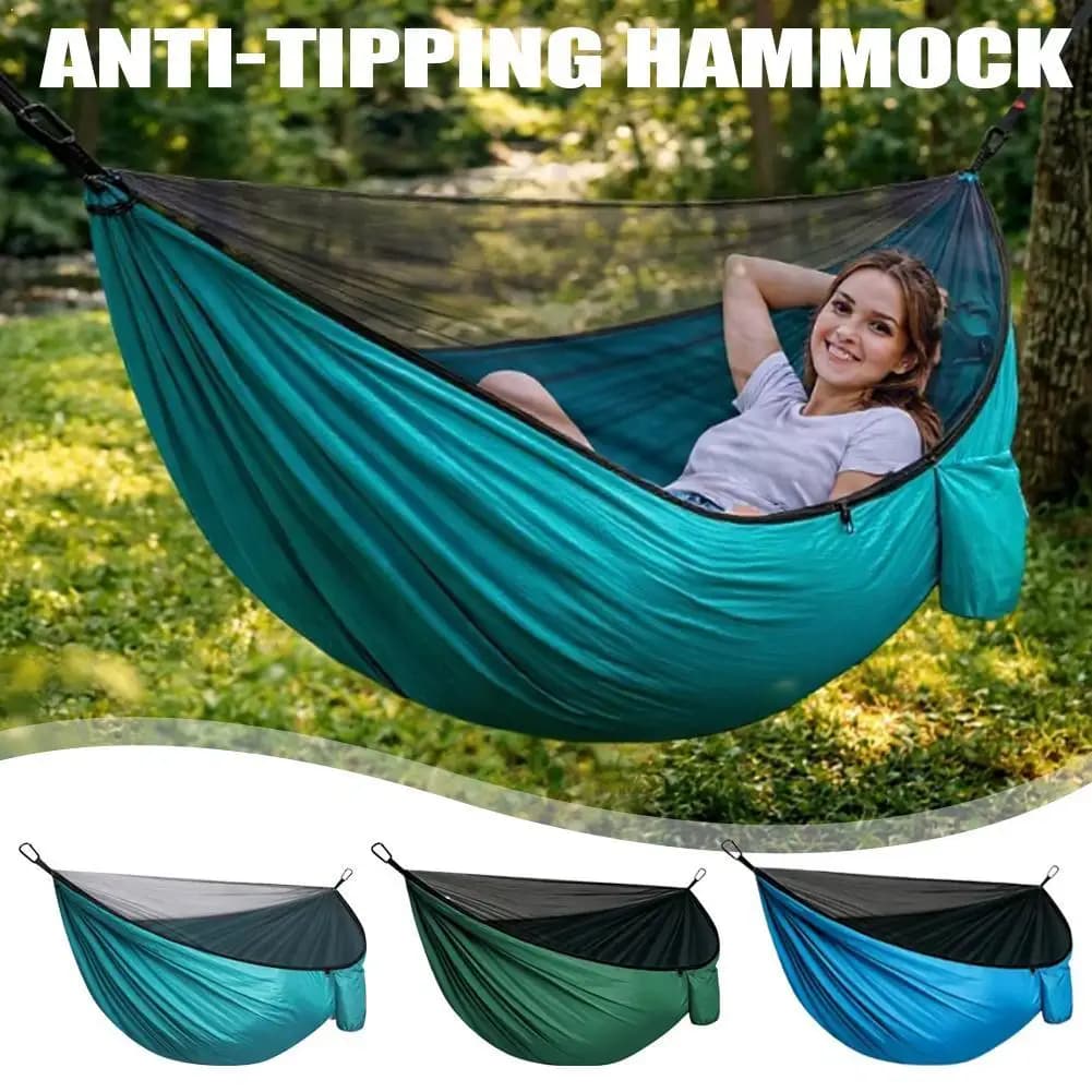 Thickened Camping Hammock Anti-Mosquito Anti Rollover Hanging Hammocks Quick Setup Double Anti-tipping Hammock Camping Accessory