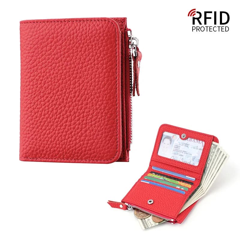 Portafogli da donna in vera pelle con protezione RFID, piccoli, con cerniera, tasca portamonete, alla moda, corti, bifold, porta carte multiple