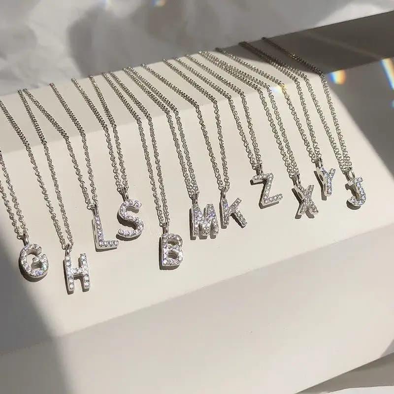 Fashion Shining A-Z Letter Pendant Charm Necklace 26 Initial Alphabet Name Clavicle Chain Party Jewelry Gift