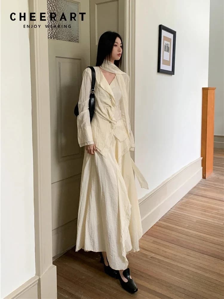 CHEERART Designer 2 pieces Women's Set Outfit Shirt and Long Sleeved Chinese Set Autumn Fashion Clothing 2024 Women