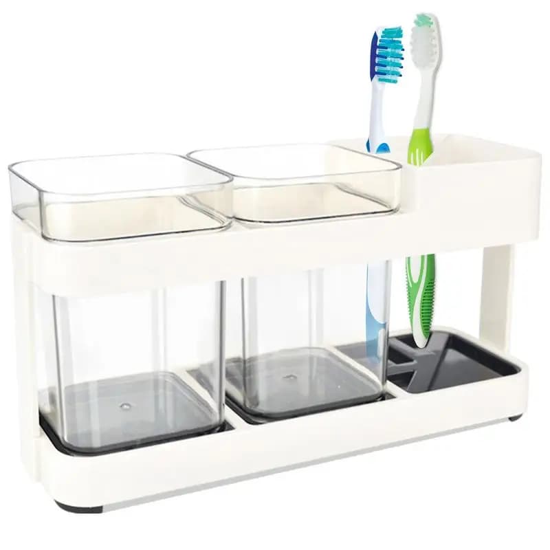 Porta spazzolino da denti per bagni Porta spazzolino da denti con 2 tazze 4 slot Porta spazzolino da denti Tazza spazzolino e dentifricio
