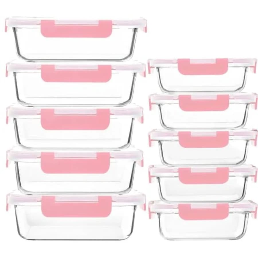 Set di 10 Contenitori per Preparazione Pasti con Coperchi a Chiusura Ermetica, Contenitori in Vetro per Alimenti, Adatti a Microonde, Forno e Congelatore