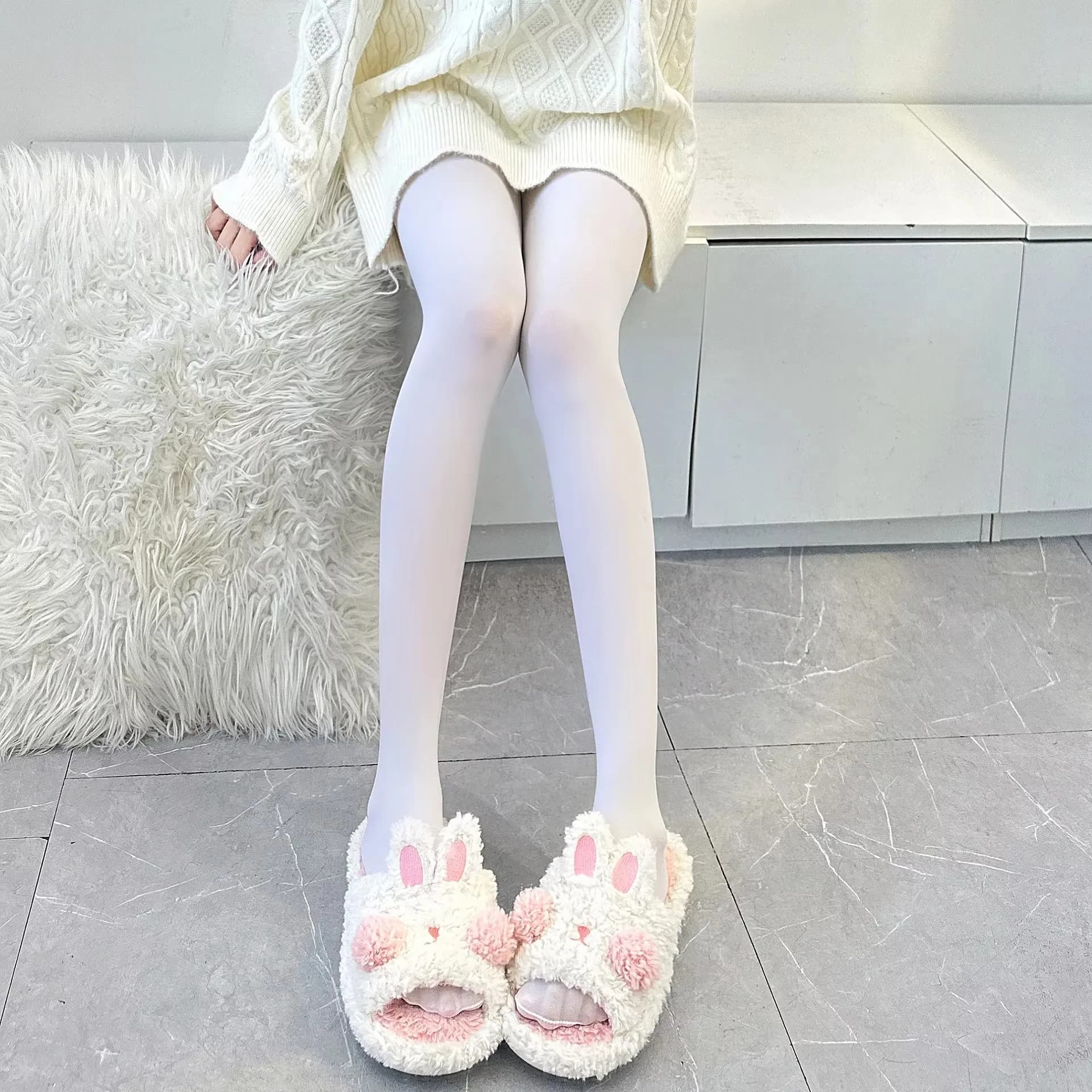 Collant slim fit Leggings elasticizzati termici opachi Autunno/Inverno Calze bianche spesse calde e confortevoli Collant Lolita per le donne