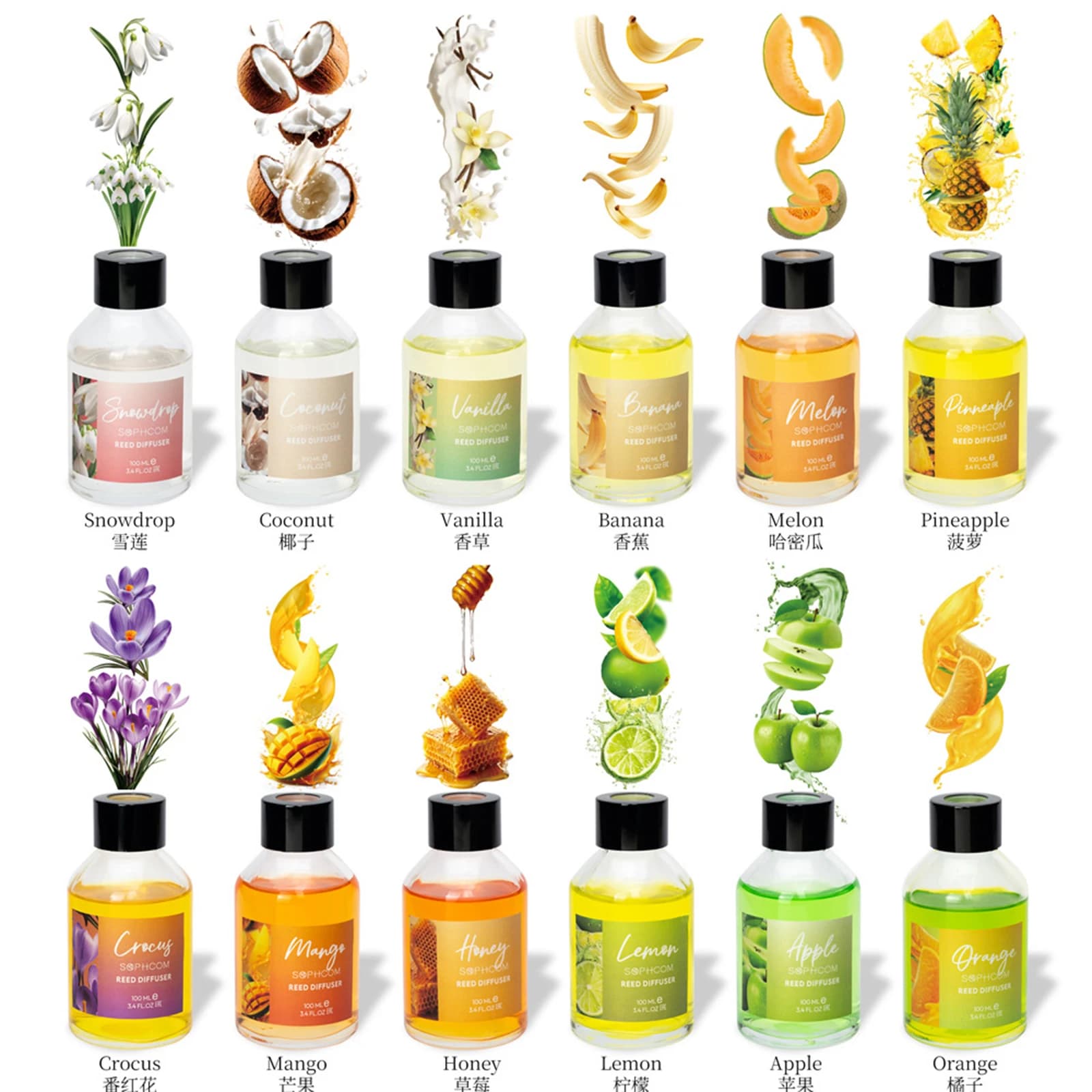 Set di diffusori floreali a lamella fruttata da 100 ml - Deodorante per ambienti a lunga durata per fragranze domestiche per camera da letto e bagno