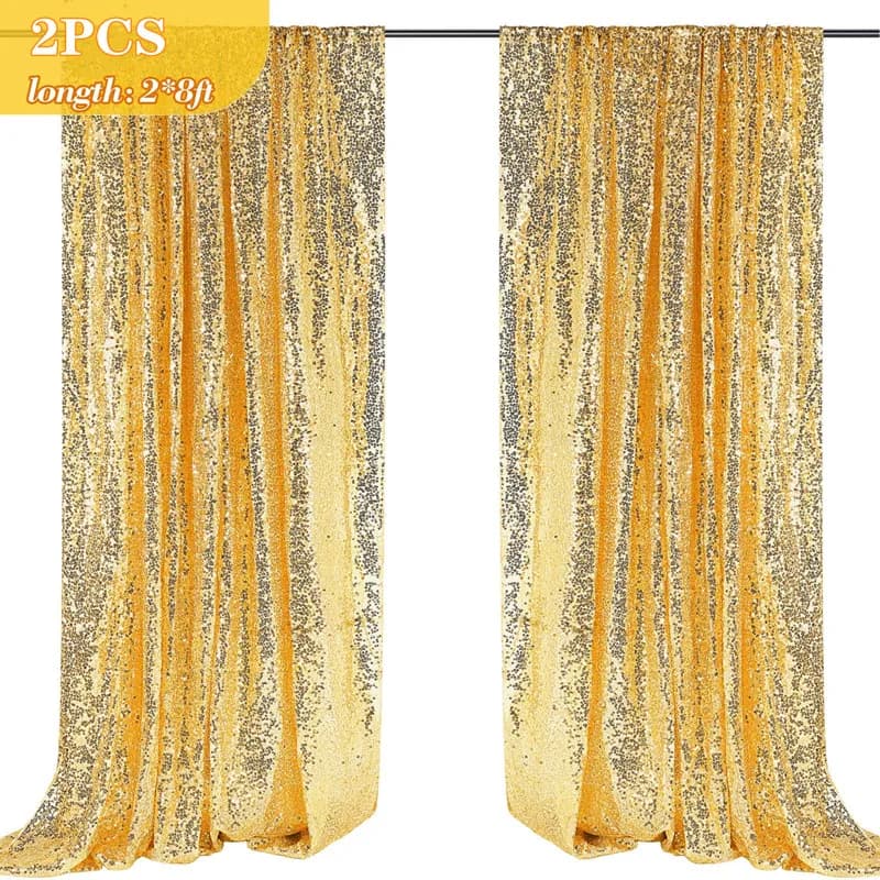 Curtains with Sequins - 2 2x8FT Panels, Gold/Silver Background for Party, Weddings, Baby Shower, Sliding Tent for Photography