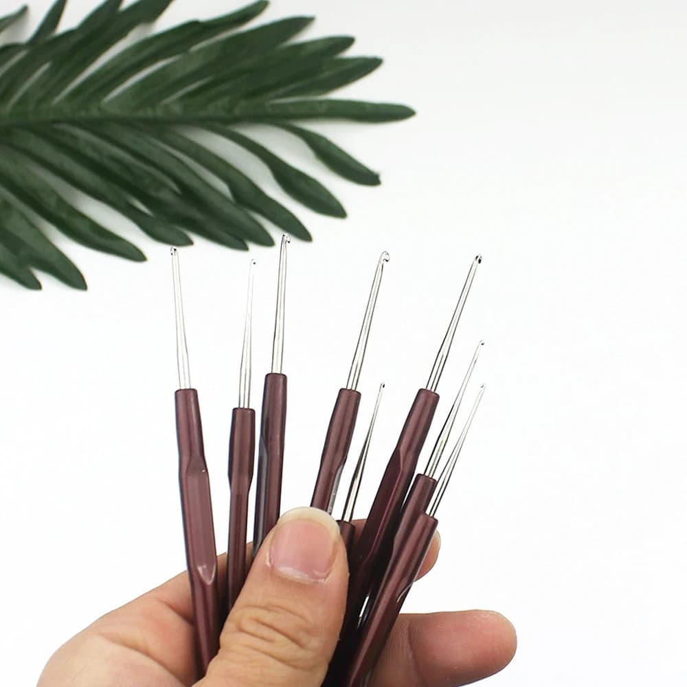 VADES HAIR Set di 4 Aghi per Uncinetto da 0.5"0.6"0.7"0.8mm, Micro Uncinetti per Realizzazione Parrucche, Trecce e Intrecci