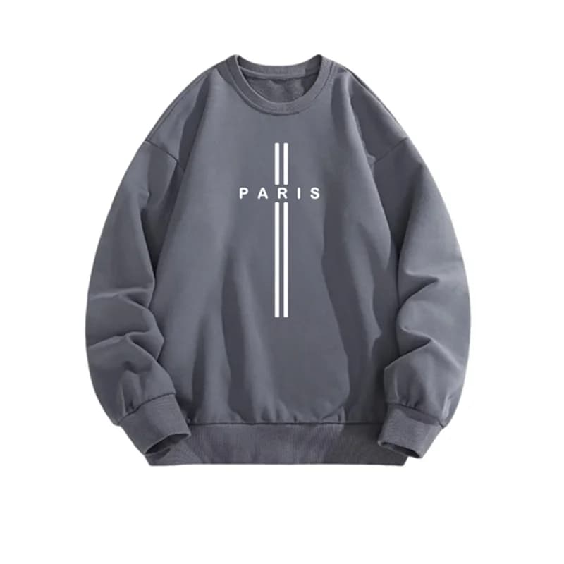 Felpe grafiche oversize grigio scuro da uomo con cappuccio PARIS T-shirt a maniche lunghe stampata in cotone Hiphop Tees Sport Top Abbigliamento uomo