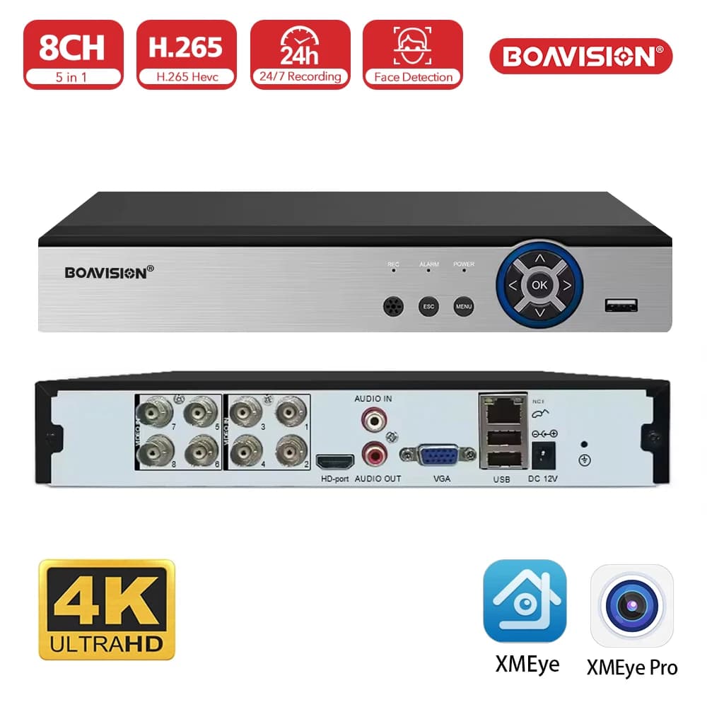 8CH 4K 5 in 1 CCTV ibrido DVR NVR per AHD TVI CVI CVBS telecamera IP videoregistratore di sicurezza riconoscimento facciale 8MP XMeye H.265