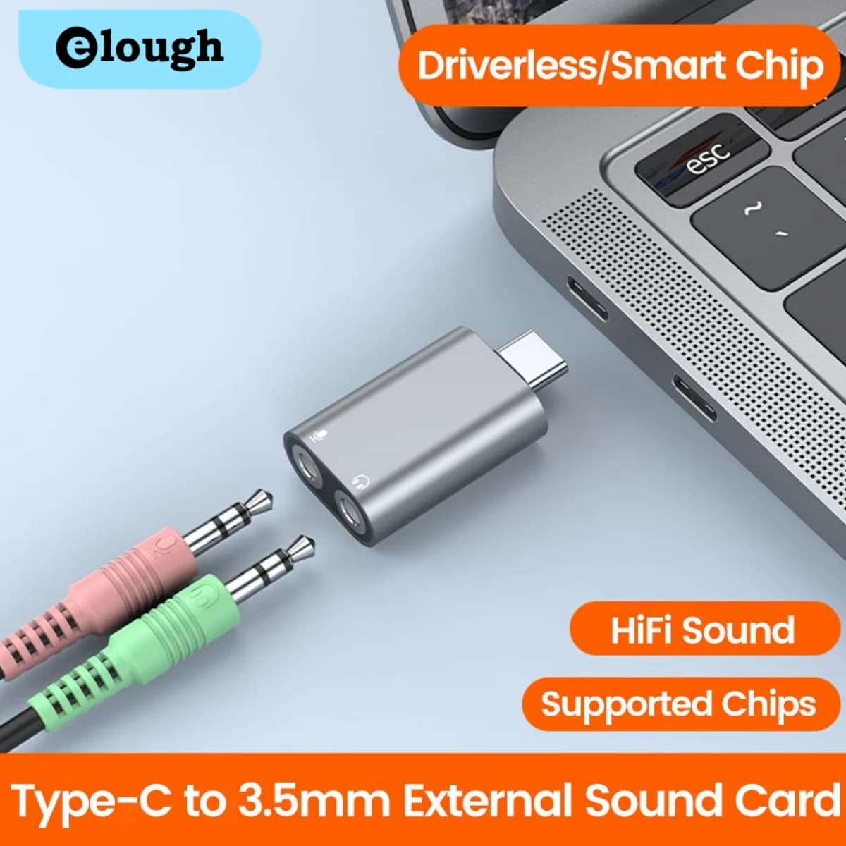 Elough Adattatore per scheda audio esterna da tipo C a 3,5 mm Convertitore audio USB C da 3,5 mm Adatto per telefono, laptop, cuffie, microfono