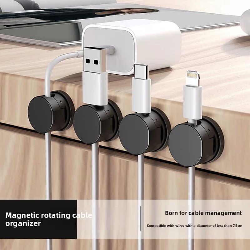 1/2/4pcs Rotating Magnetic Cable Clips, Cord Organizer Holder, Snap Magnet Wire Management, Adhesive Phone Charger Keeper
