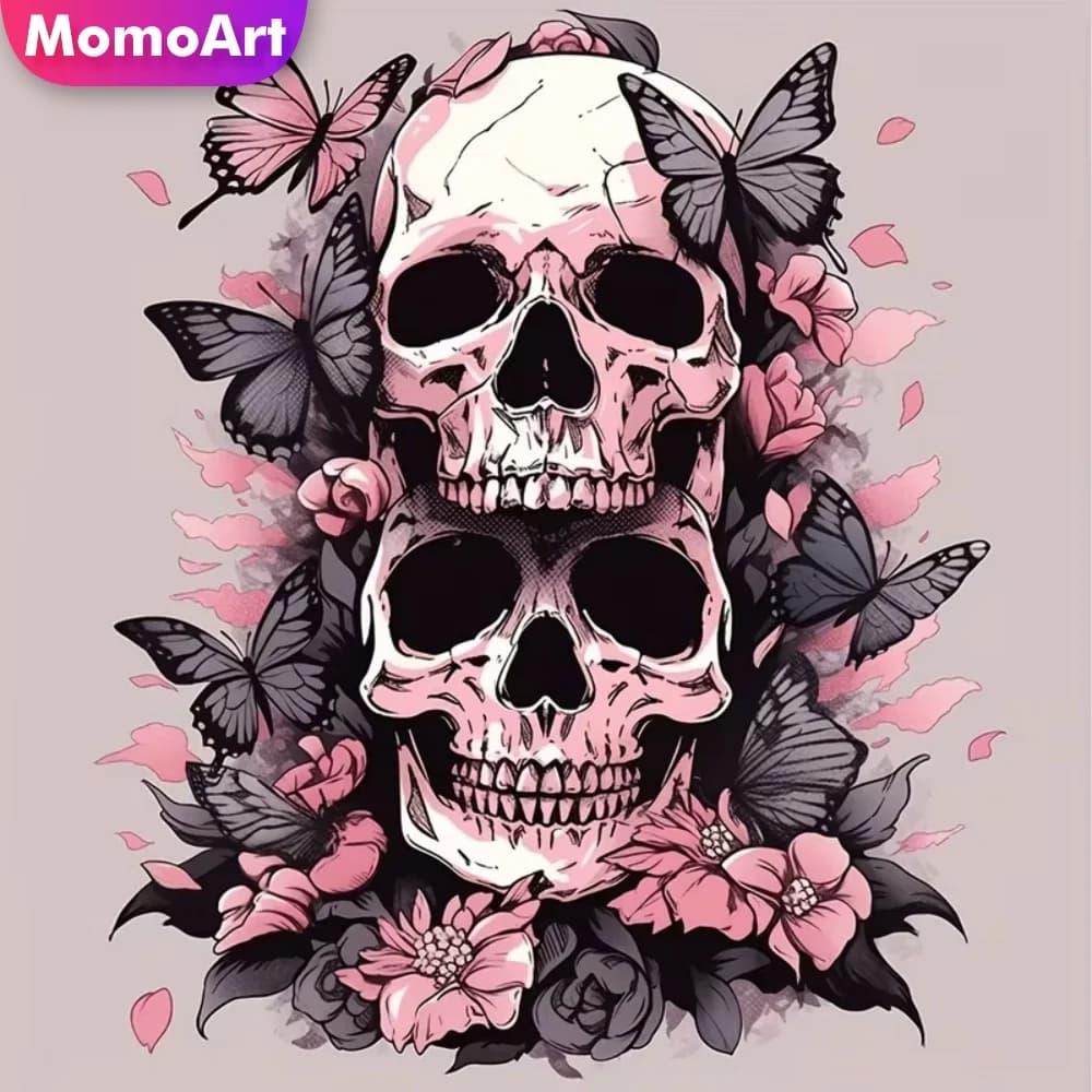 Kit di Ricamo a Diamante Momoart, Scheletro Horror, Pittura Fai-da-Te, Fiori, Punto Croce, Farfalla, Mosaico, Arte Murale