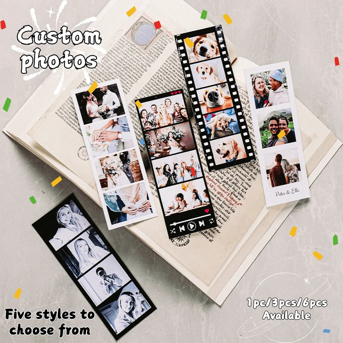 1/3/6Pcs Custom Film Strip Photo Personalized Photo Booth Strips Custom Your Own Pictures Wedding Birthday Souvenir Gift