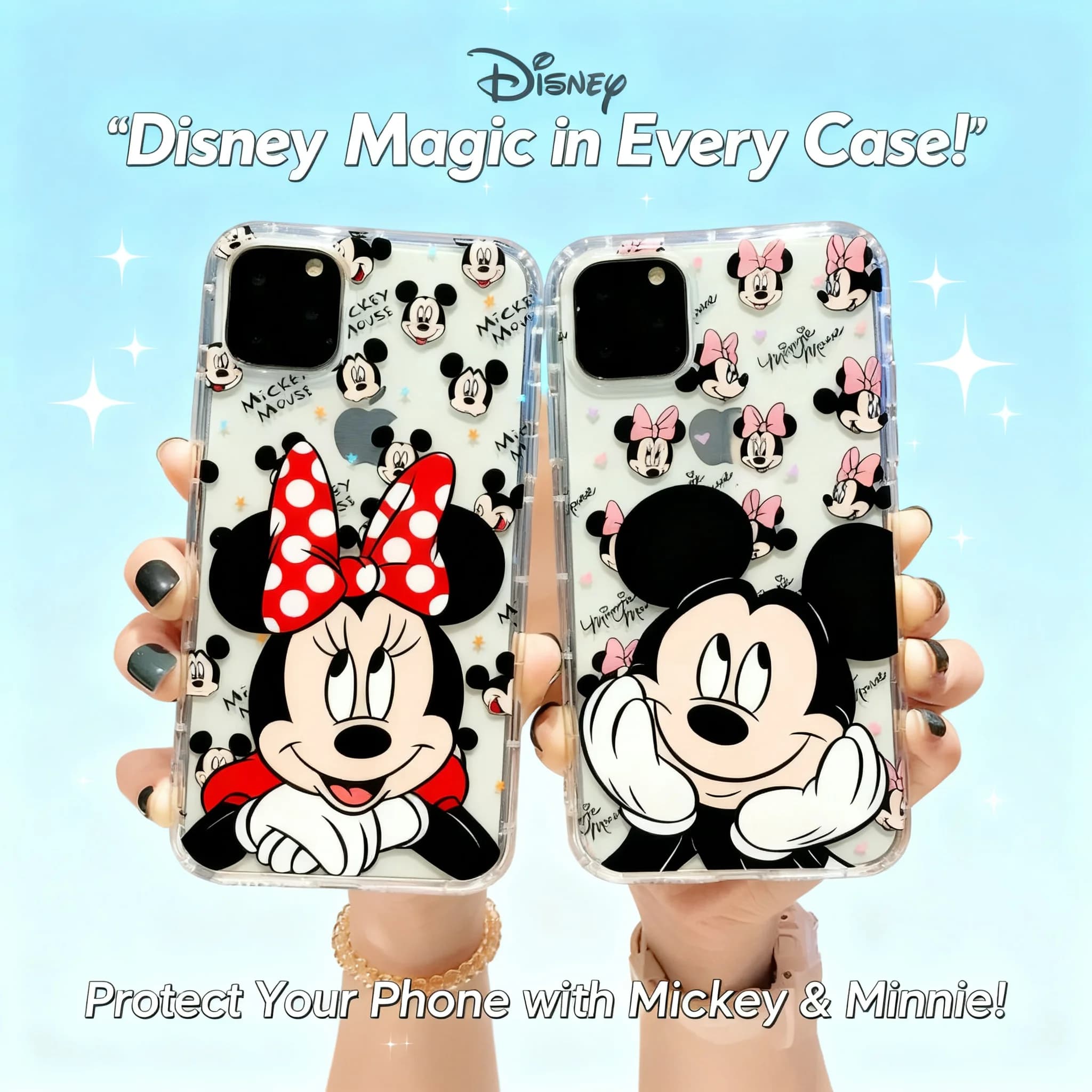 Cover Protettiva Creativa Mickey Minnie per iPhone 12 11 15 17 Pro Max, Custodia Completa per Donne e Ragazze
