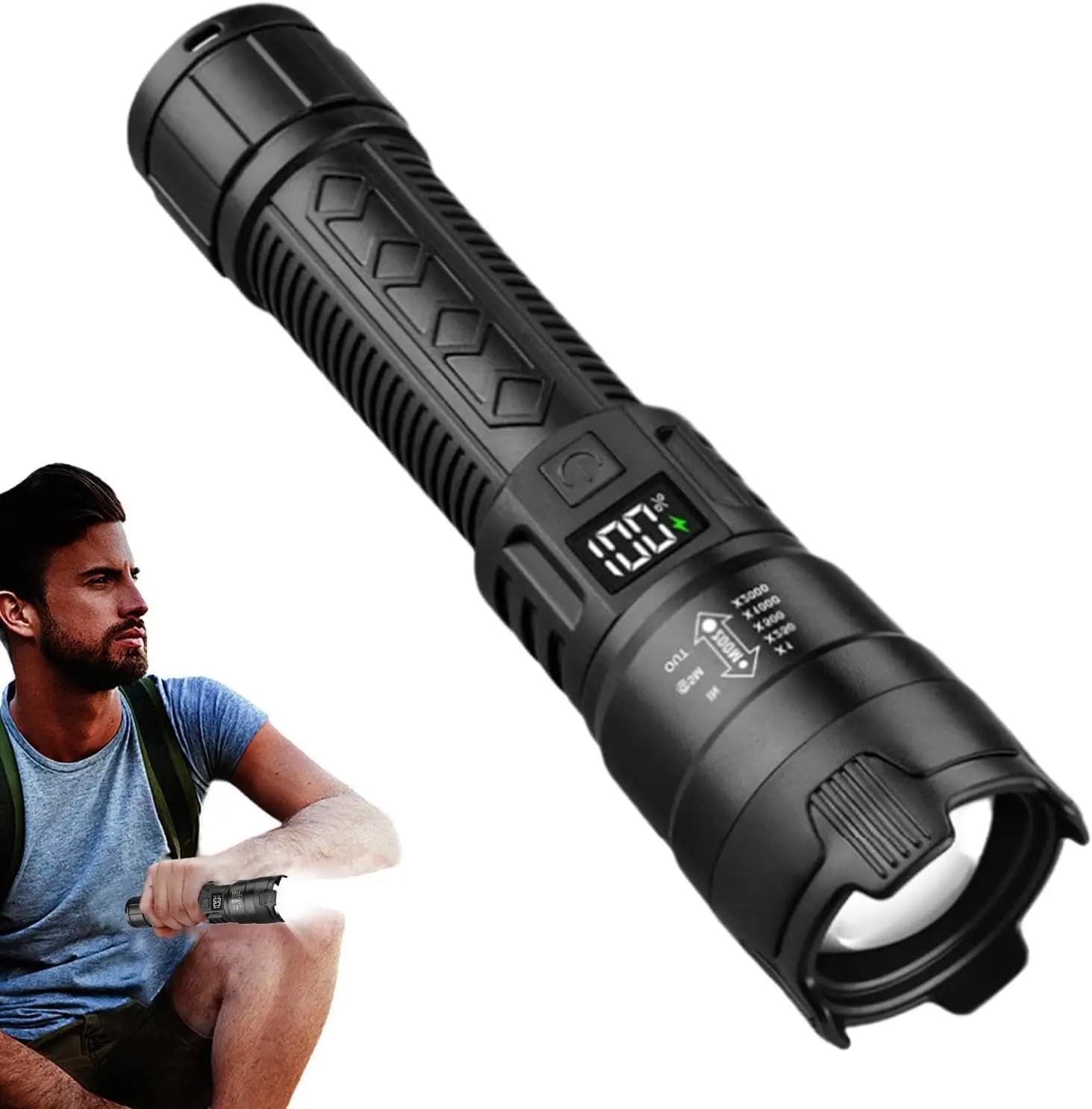 2000LM LED Tactical Flashlight Rechargeable USB Grade Waterproof Portable Light Emergency Flashlight For Outdoor Camping