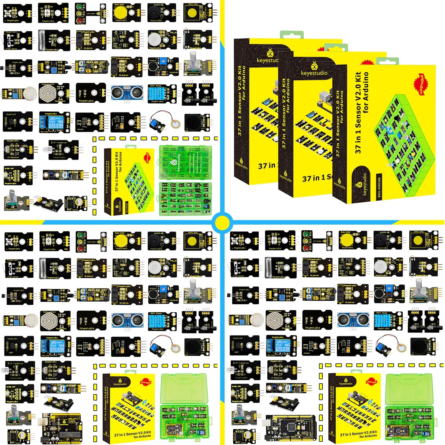 Keyestudio Nuovo Kit di Avviamento Sensore V2.0 37 In 1 Scatola Con Scheda UNO R3 O Mega 2560 R3 Per Arduino Starter Kit Elettronico FAI DA TE