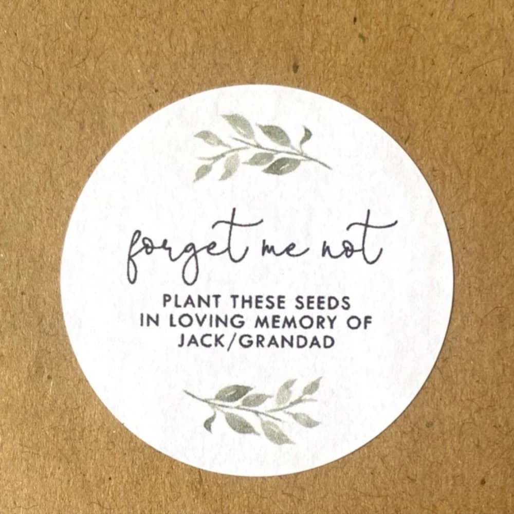 Etichette per matrimoni personalizzate/non ti scordar di Me/adesivi commemorativi, adesivi per bomboniere per pacchetti di semi funerari naturali, semi di fiori ecologici