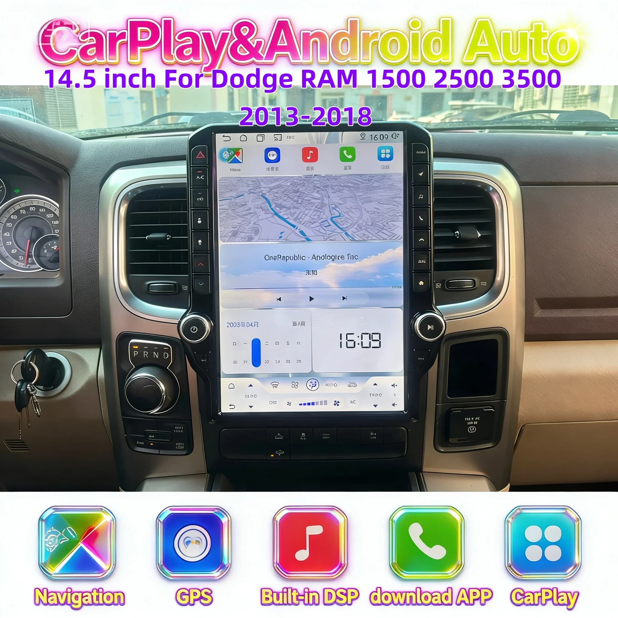 14.5‘’ Qualcomm Android 13 Wireless Carplay For Dodge RAM 1500 2500 3500 2013-2018 Multimedia Player Auto Stereo GPS 4G WIFI
